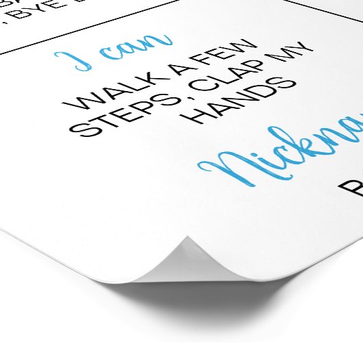 ブルーテディベアファースト誕生日マイルストーンサイン ポスター (角)