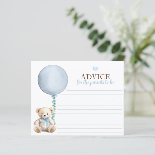 ブルーテディベアベビーシャワーアドバイスカード (スタンド正面)