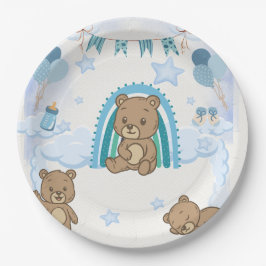 ブルーテディベアベビーシャワープレート ペーパープレート