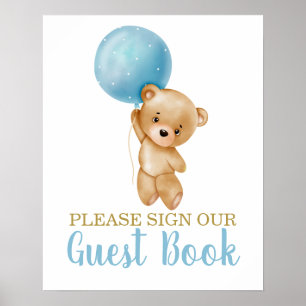 ブルーテディベアベビーシャワーボーイサインGuest Book ポスター