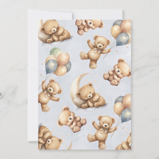 ブルーテディベアベビーシャワー招待状 招待状 (裏面)