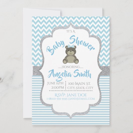 ブルーテディベアベビーシャワー招待状 招待状 (正面)