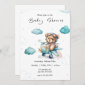 ブルーテディベアベビーシャワー招待状 招待状 (正面/裏面)