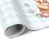 ブルーテディベアベビータイポグラフィベビーシャワー ラッピングペーパー (ロールコーナー)