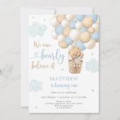 ブルーテディベアホットエアバルーン誕生日 招待状 (正面)