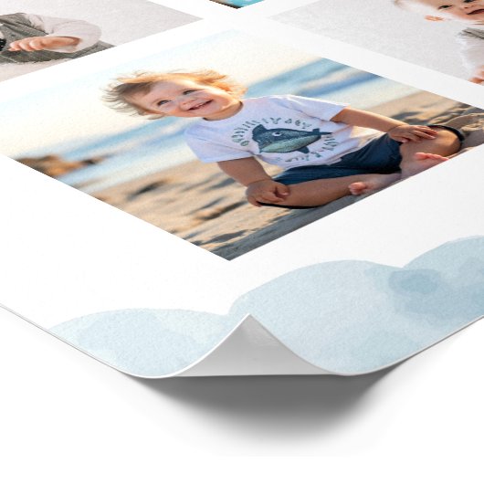 ブルーテディベアボーイ誕生日フォトマイルストーンサイン ポスター (角)