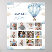 ブルーテディベアボーイ誕生日フォトマイルストーンサイン ポスター (正面)