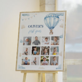 ブルーテディベアボーイ誕生日フォトマイルストーンサイン ポスター