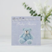ブルーテディベアヴィンテージレース男の赤ちゃんシャワー 招待状 (スタンド正面)