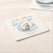 ブルーテディベアースターベビーシャワー スクエアペーパーコースター (アングル)