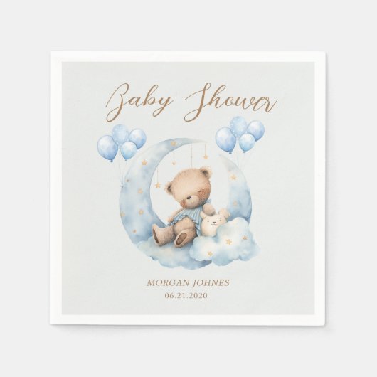 ブルーテディベアースターベビーシャワー スタンダードカクテルナプキン (正面)