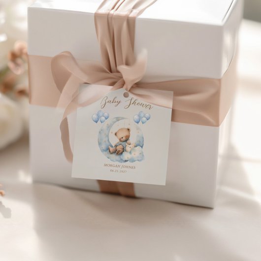 ブルーテディベアースターベビーシャワー フェイバータグ