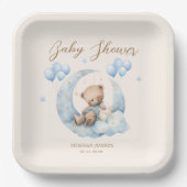 ブルーテディベアースターベビーシャワー ペーパープレート (正面)