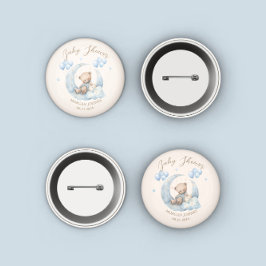 ブルーテディベアースターベビーシャワー 缶バッジ