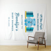 ブルーテディベアーストーリーブックベビーシャワー背景 タペストリー (インサイチュ(横))