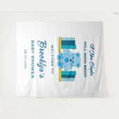 ブルーテディベアーストーリーブックベビーシャワー背景 タペストリー (正面(横))