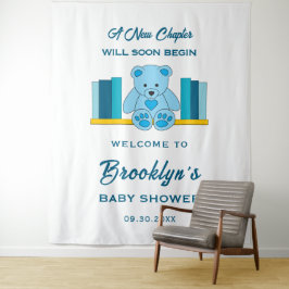 ブルーテディベアーストーリーブックベビーシャワー背景 タペストリー