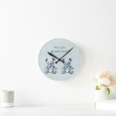 ブルーテディベアーズツインベビーシャワー ラウンド壁時計 (ホーム)