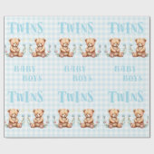 ブルーテディベアーツインズタイポグラフィベビーシャワー ラッピングペーパー (フラット)