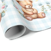 ブルーテディベアーツインズタイポグラフィベビーシャワー ラッピングペーパー (ロールコーナー)