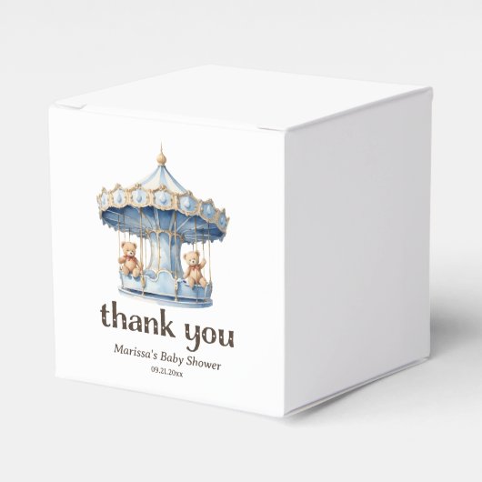 ブルーテディベアーツインボーイズ赤ちゃんシャワーありがとう フェイバーボックス (正面サイド)