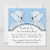 ブルーテディベアーツインボーイズ赤ちゃんシャワー 招待状 (裏面)