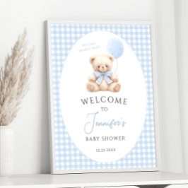 ブルーテディベアーバルーンバルーンボウ赤ちゃんシャワー歓迎 ポスター