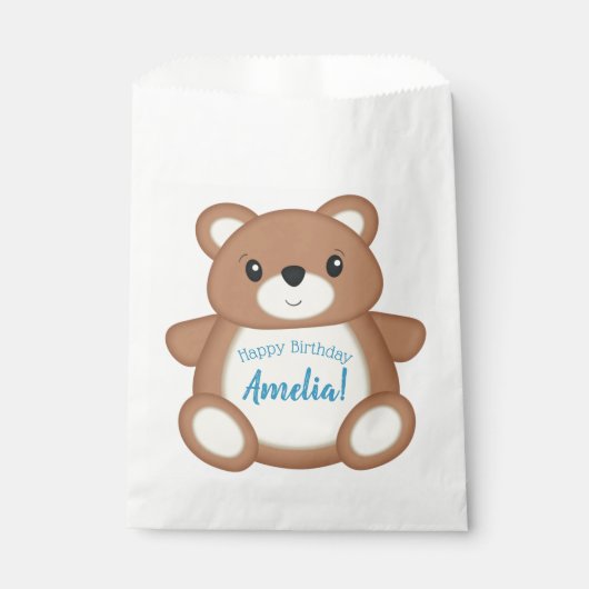 ブルーテディベアーバースデーパーティー フェイバーバッグ (正面)