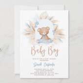 ブルーテディベアーベビーシャワーボーイ招待状 招待状 (正面)