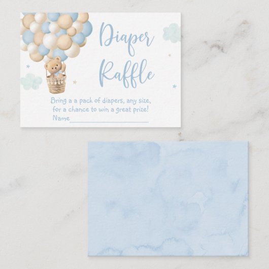ブルーテディベアーホットエアバルーンおむつラッフル エンクロージャーカード (正面/裏面)