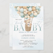 ブルーテディベアーホットエアバルーンベビーシャワー招待状 招待状 (正面/裏面)