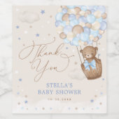 ブルーテディベアーホットエアバルーンボーイベビーシャワー ワインラベル (シングルラベル)