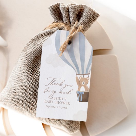 ブルーテディベアーホットエアバルーン赤ちゃんシャワー ギフトタグ