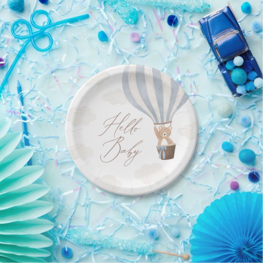 ブルーテディベアーホットエアバルーン赤ちゃんシャワー ペーパープレート (パーティー)