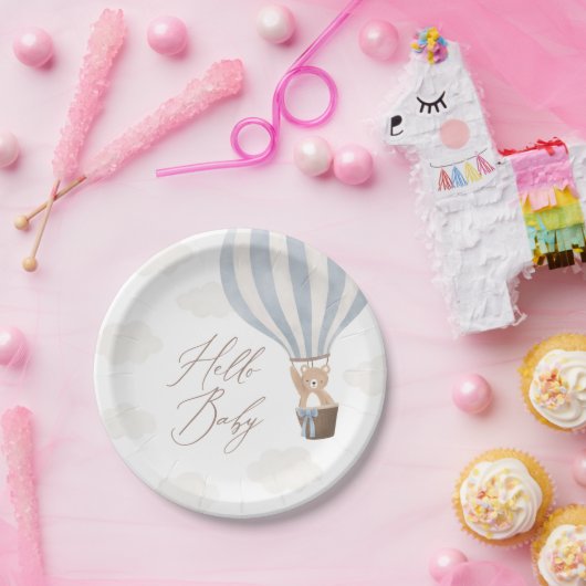 ブルーテディベアーホットエアバルーン赤ちゃんシャワー ペーパープレート (パーティー)