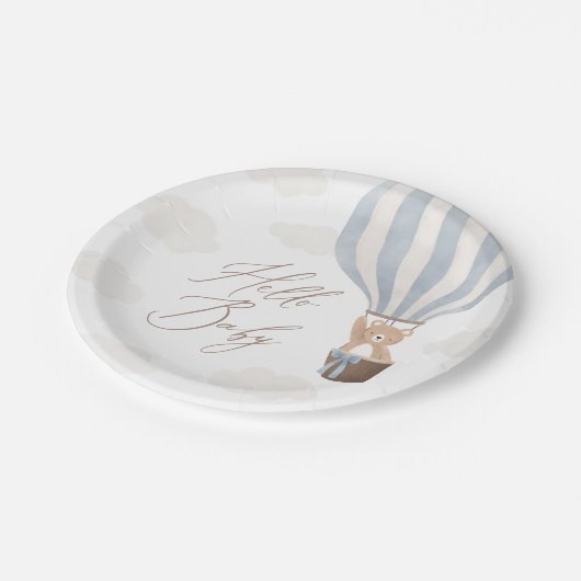 ブルーテディベアーホットエアバルーン赤ちゃんシャワー ペーパープレート (アングル)