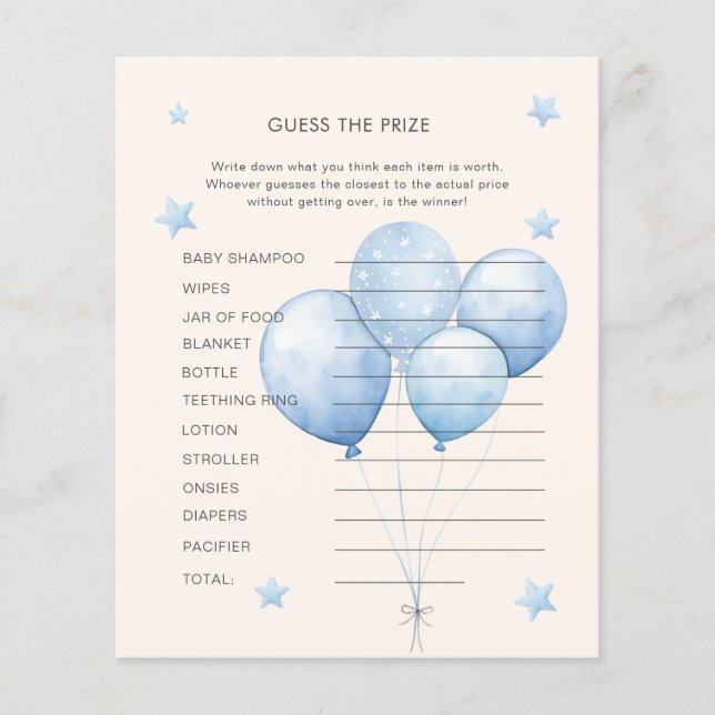 ブルーテディベア価格ベビーシャワーゲームを推測 (正面)