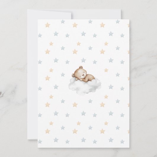 ブルーテディベア我々は心から待つことができる男の赤ちゃんシャワー 招待状 (裏面)