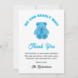 ブルーテディベア我々は赤ちゃんシャワーを待つことができる サンキューカード