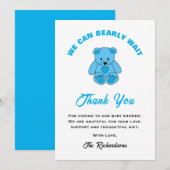 ブルーテディベア我々は赤ちゃんシャワーを待つことができる サンキューカード (正面/裏面)