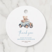 ブルーテディベア我々は赤ちゃんシャワーを待つことができる フェイバータグ (裏面)