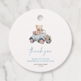 ブルーテディベア我々は赤ちゃんシャワーを待つことができる フェイバータグ