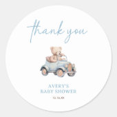 ブルーテディベア我々は赤ちゃんシャワーを待つことができる ラウンドシール (正面)