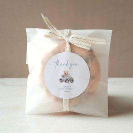 ブルーテディベア我々は赤ちゃんシャワーを待つことができる ラウンドシール