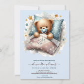 ブルーテディベア我々は赤ちゃんシャワーを待つことができる 招待状 (正面)