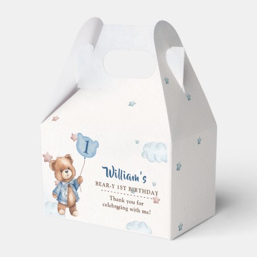 ブルーテディベア最初の誕生日パーティーのお願いボックス フェイバーボックス (裏面サイド)