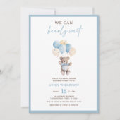 ブルーテディベア水彩写真男の赤ちゃんシャワー 招待状 (正面)