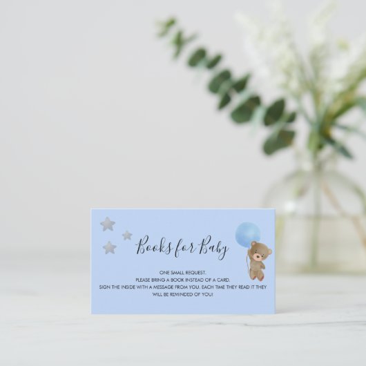 ブルーテディベア男の子の赤ちゃんシャワー予約リクエスト エンクロージャーカード (スタンド正面)