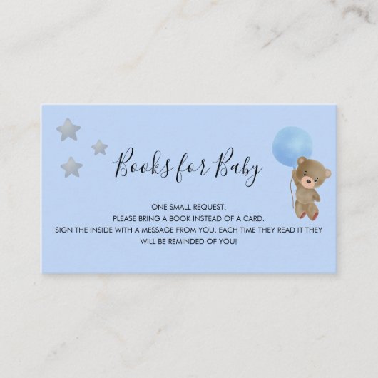 ブルーテディベア男の子の赤ちゃんシャワー予約リクエスト エンクロージャーカード (正面)