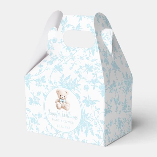 ブルーテディベア男の赤ちゃんシャワーキャンディーボックス フェイバーボックス (正面サイド)